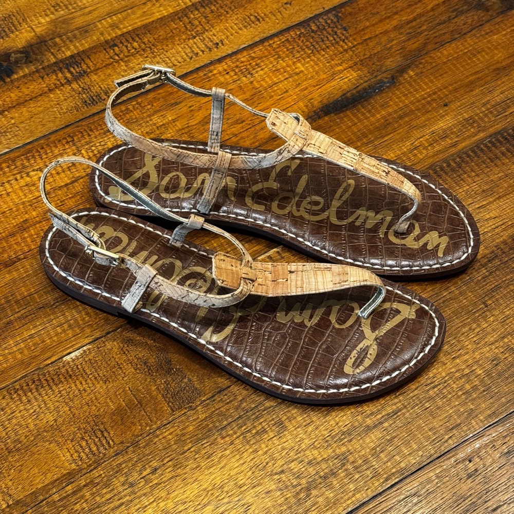 Sam Edelman Croc-Embossed Brown and Tan Sandals